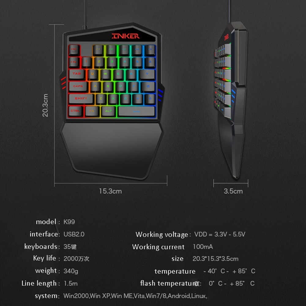 Imagen Teclado Gamer Una Mano RGB K99 4