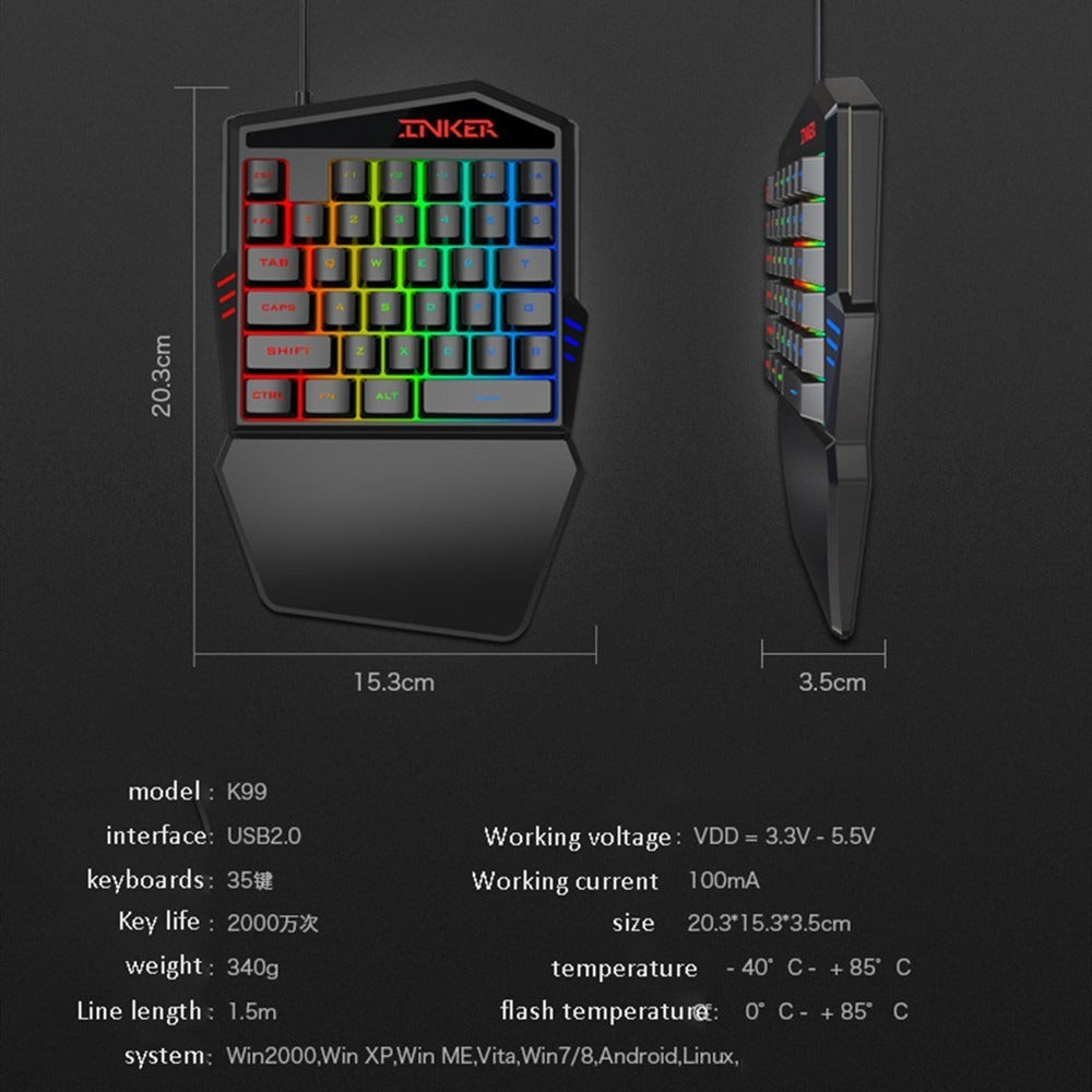 Imagen Teclado Gamer Una Mano RGB K99 6