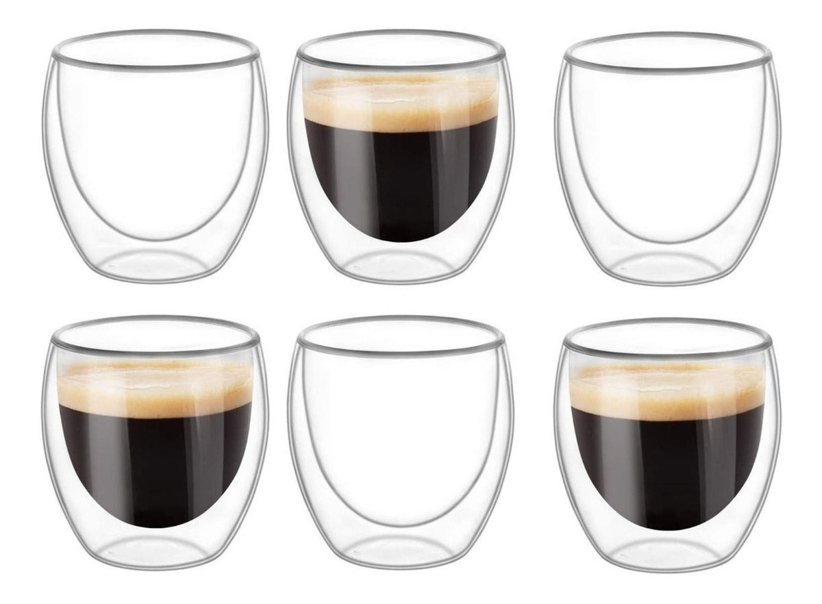 Imagen Shot Taza Doble Pared Espresso Vidrio Borosilicato 80ml X6 1